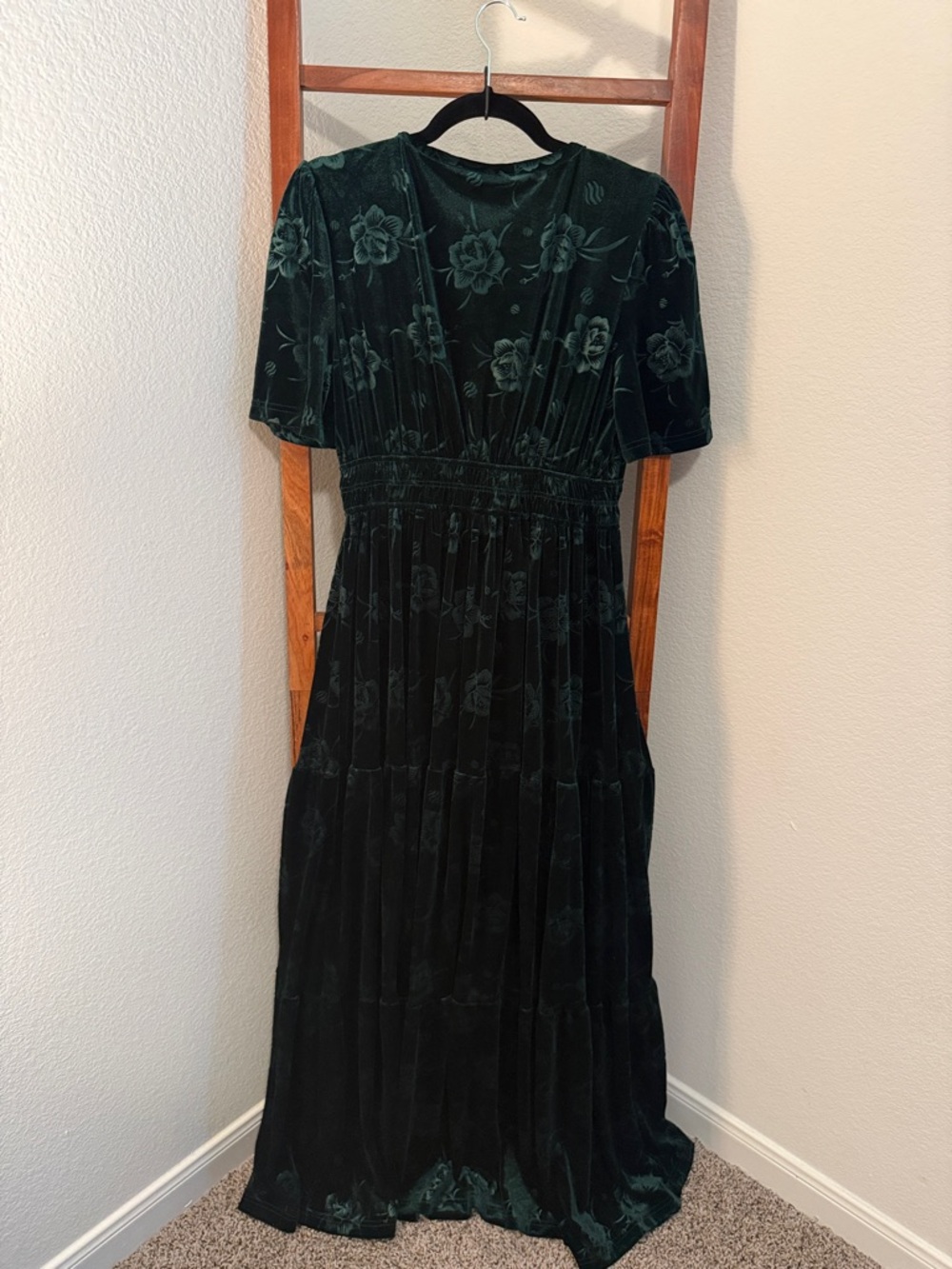 Baltic Born Dark Green Velvet Floral Maxi Dress - Picture 2 of 6